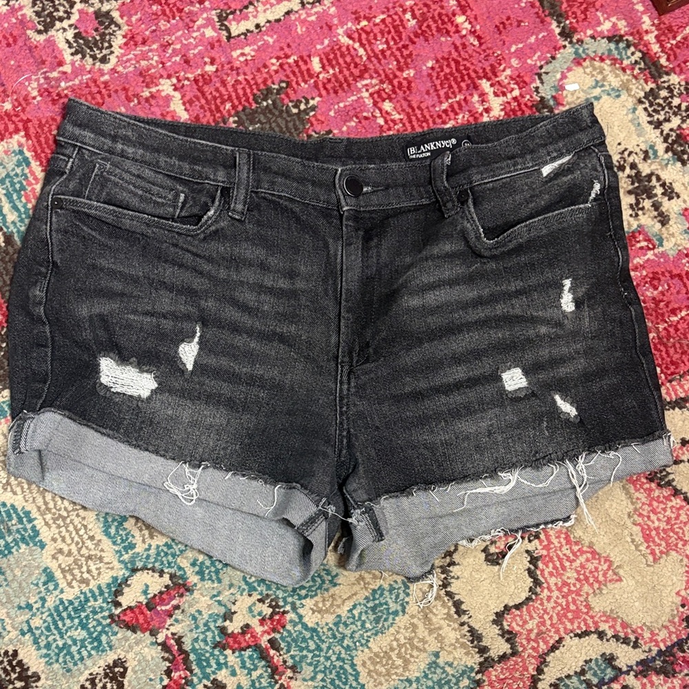 Blank NYC Distressed Black Denim Shorts